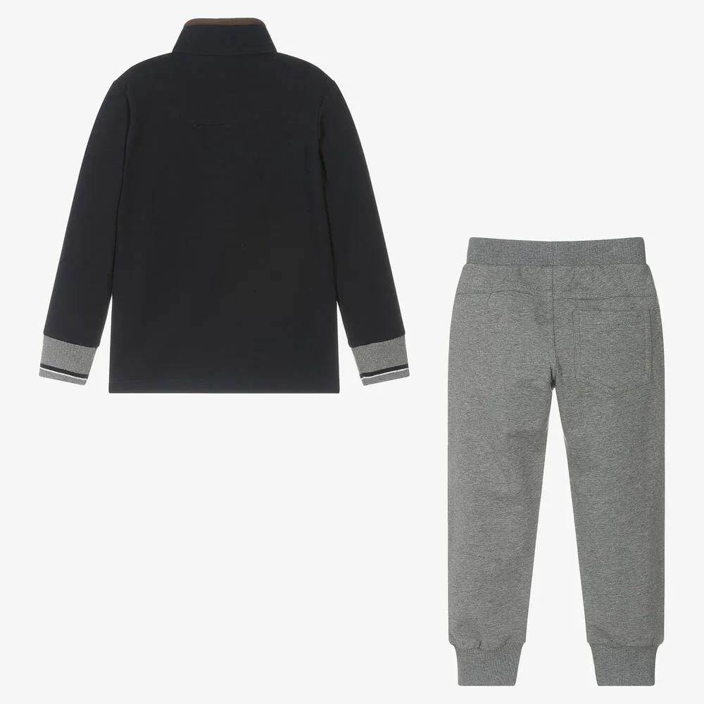 Boys Blue & Grey Cotton Joggers Set