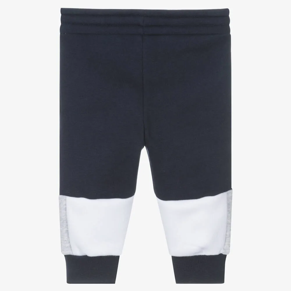 Boys Navy Blue & White Cotton Joggers