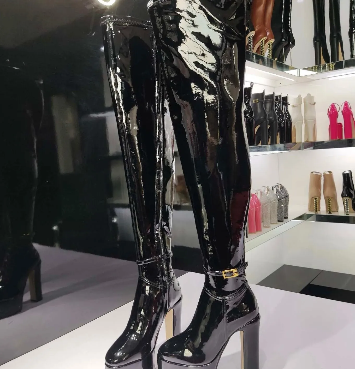 BRYANNA | BLACK SHINY  | THIGH BOOTS