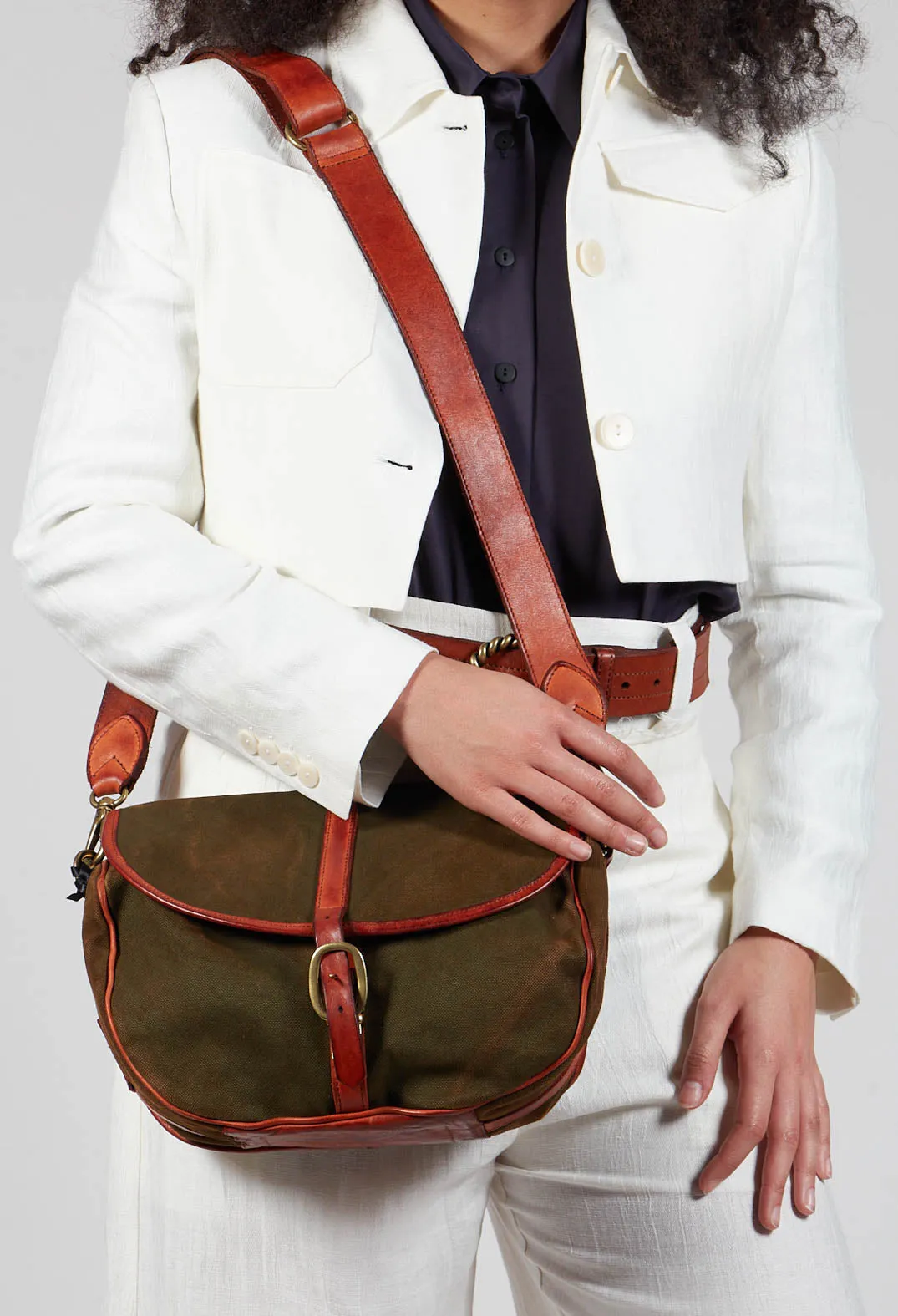 Military and Cognac Buckle Bag