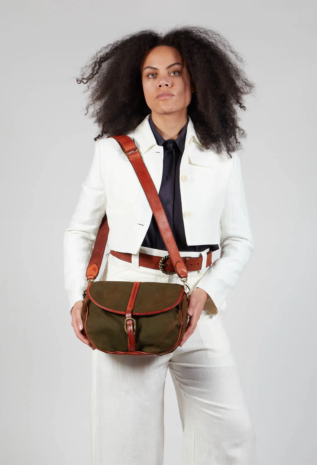 Military and Cognac Buckle Bag