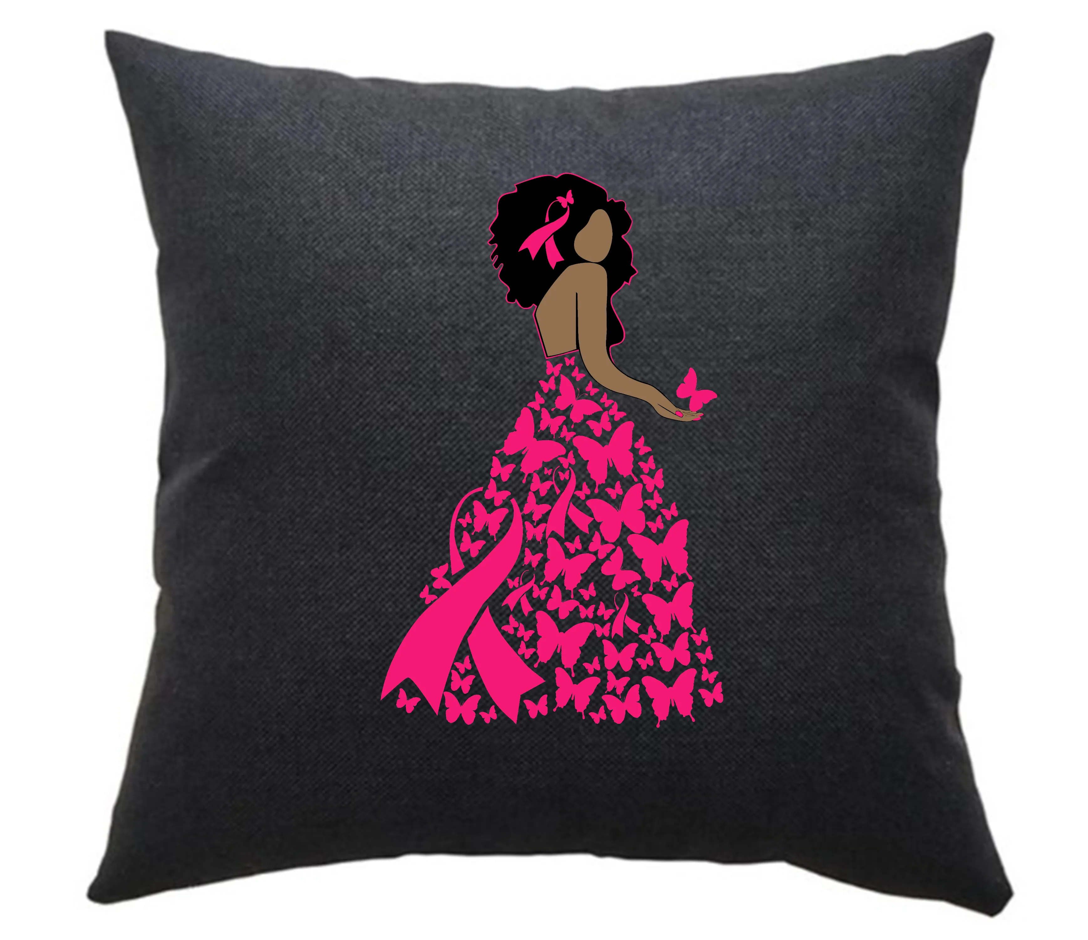 Butterfly Ribbon Breast Cancer Awareness Throw Pillow Cover