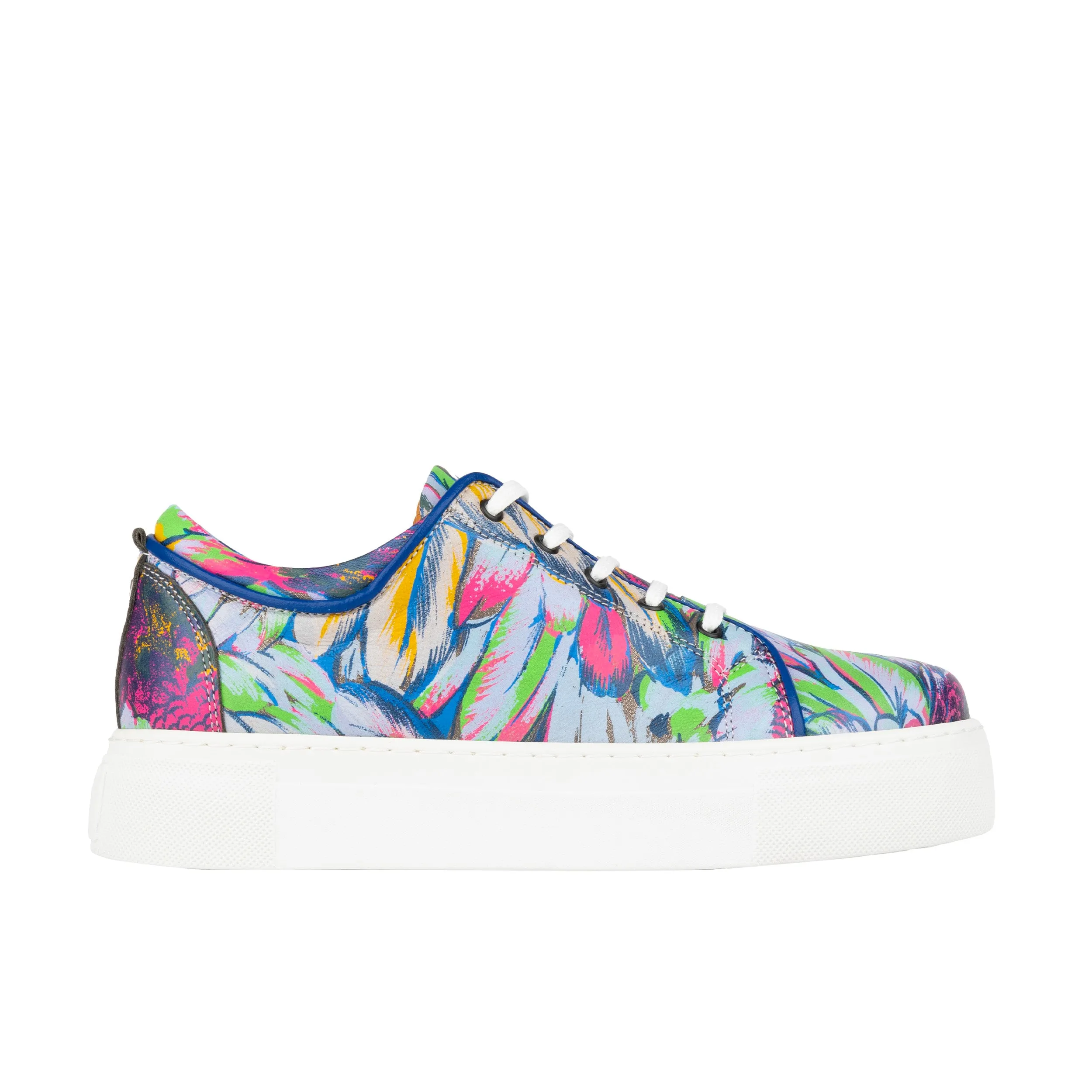 CAMILA DARK FLAMINGO - Women's white sole trainer in colourful Italian leather