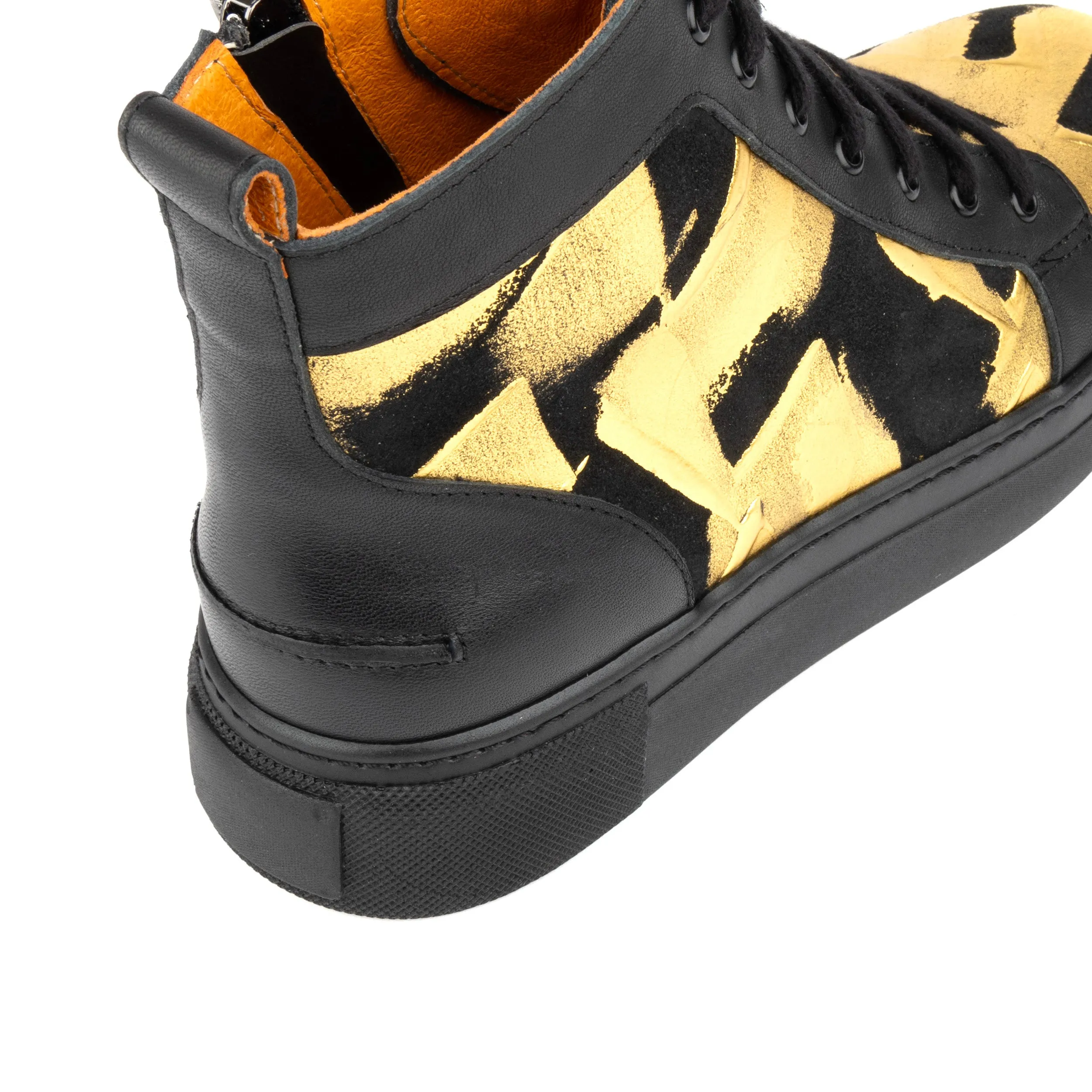 CAMILA HIGH GOLD BLACK - Women's black chunky sole high top leather trainer