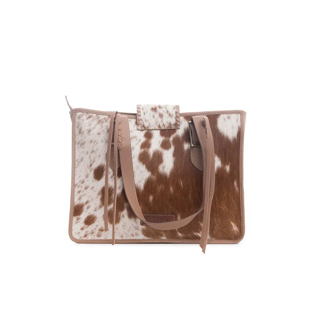 Carrington Club Leather And Hairon Bag in Brown & White Hide