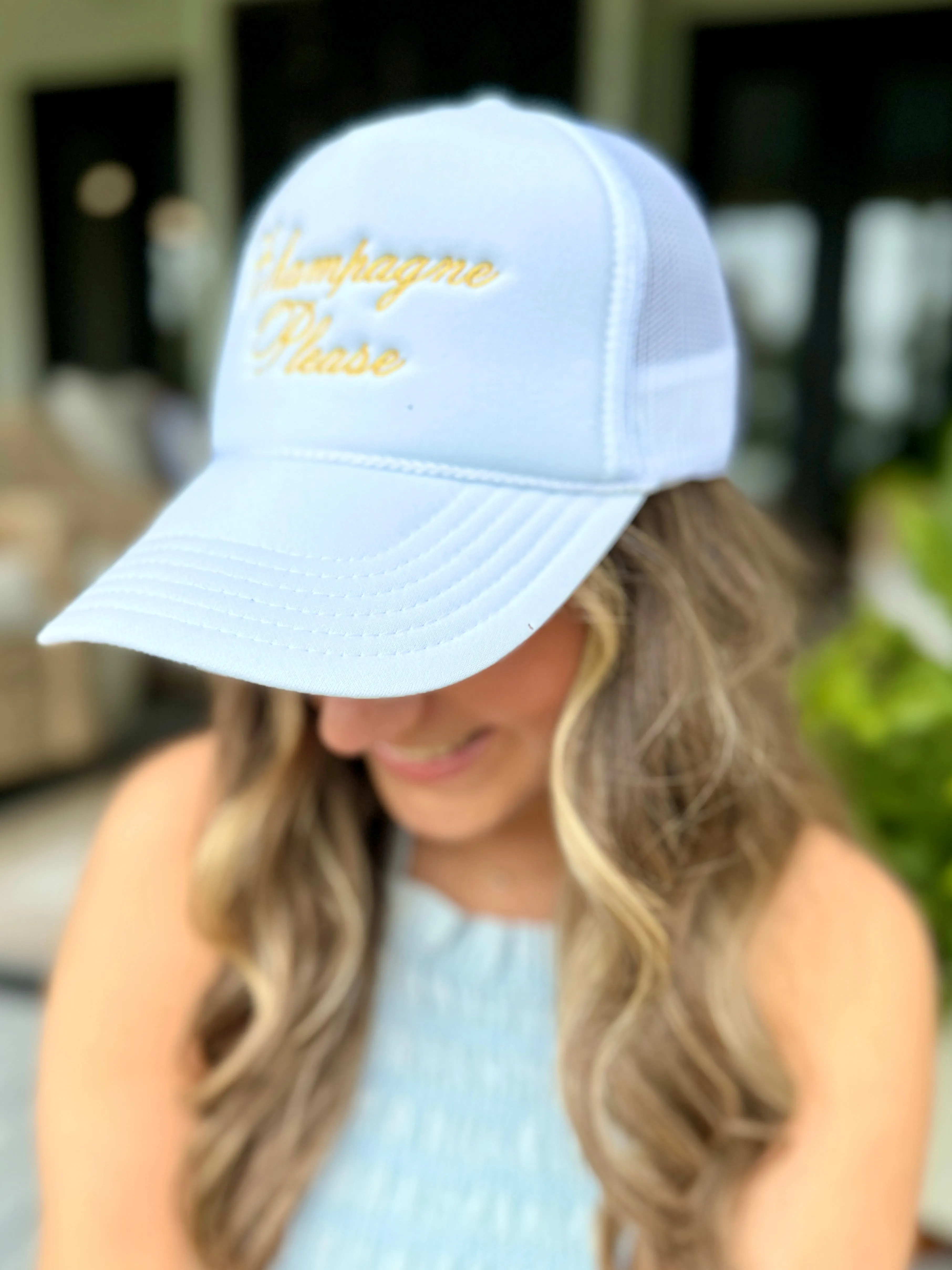 Champagne Please White Trucker Hat