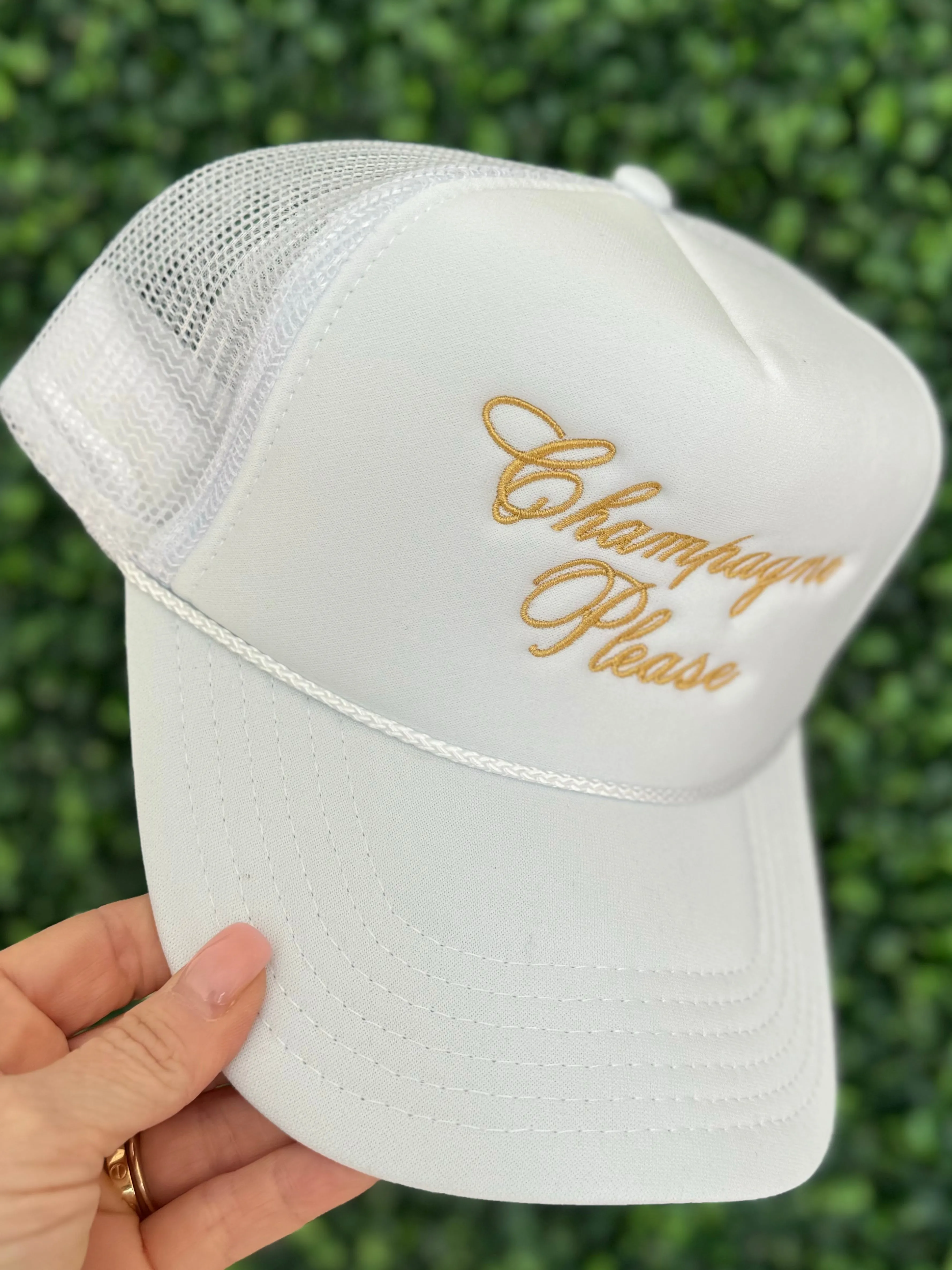 Champagne Please White Trucker Hat