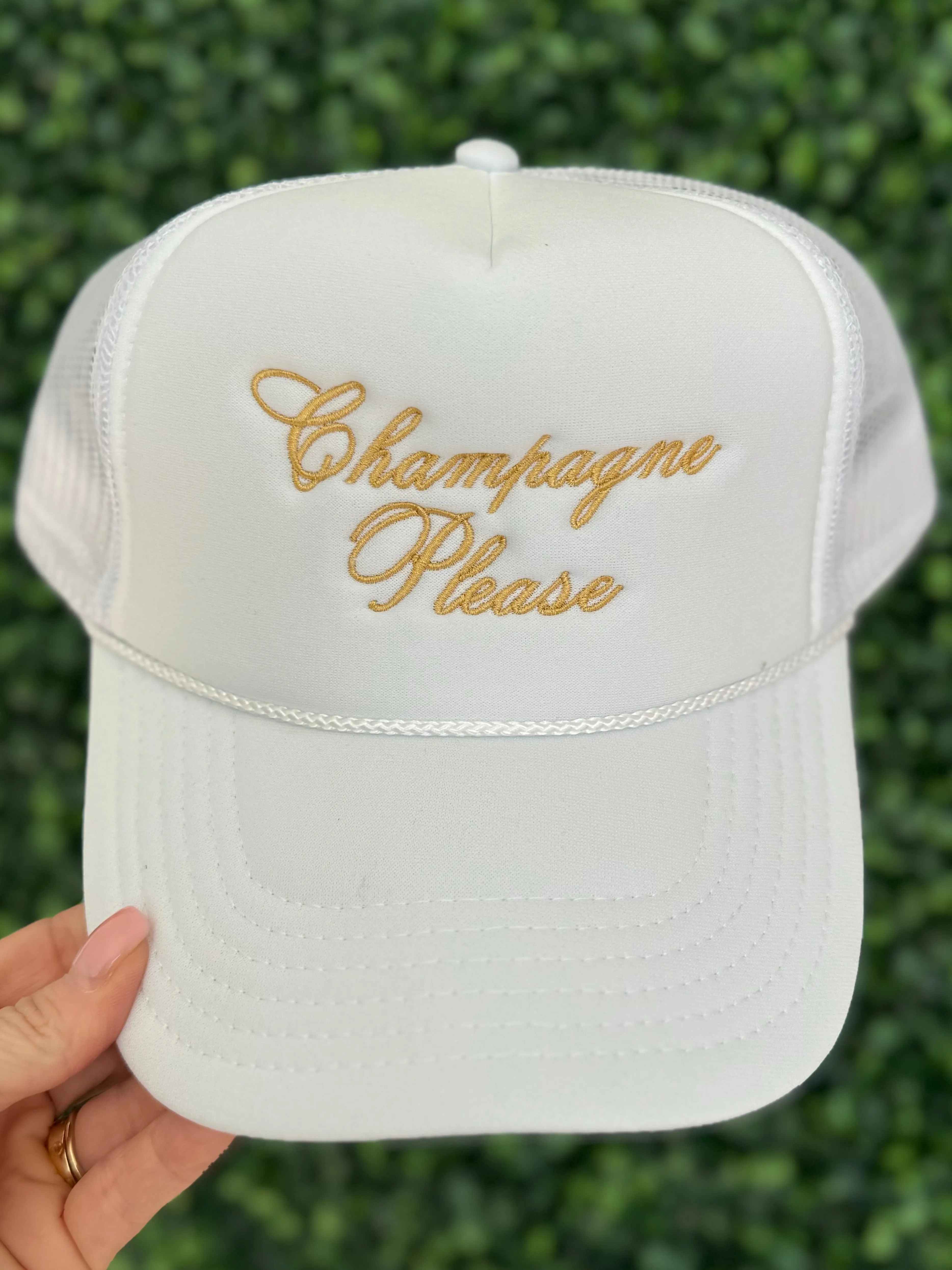 Champagne Please White Trucker Hat