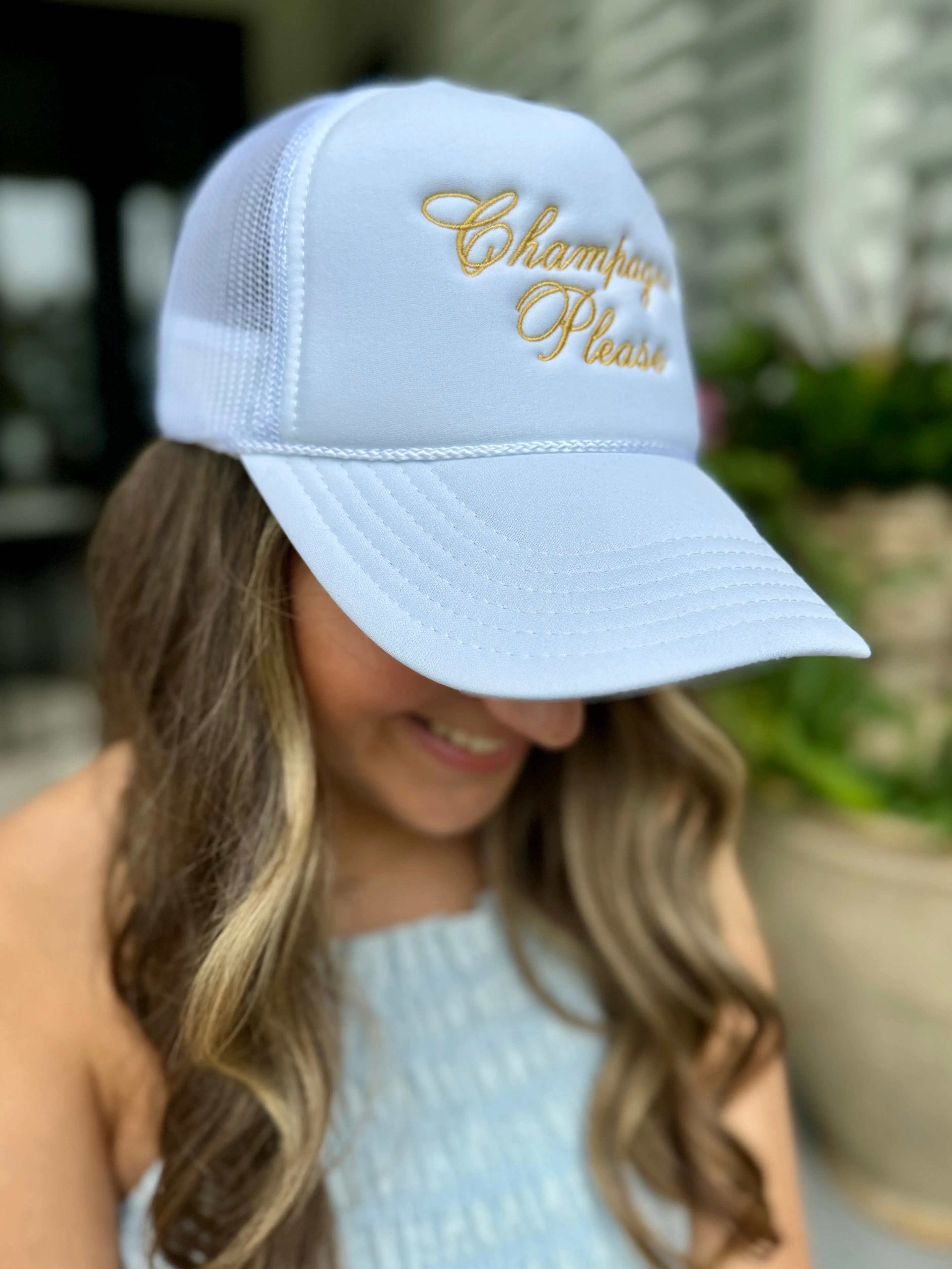 Champagne Please White Trucker Hat