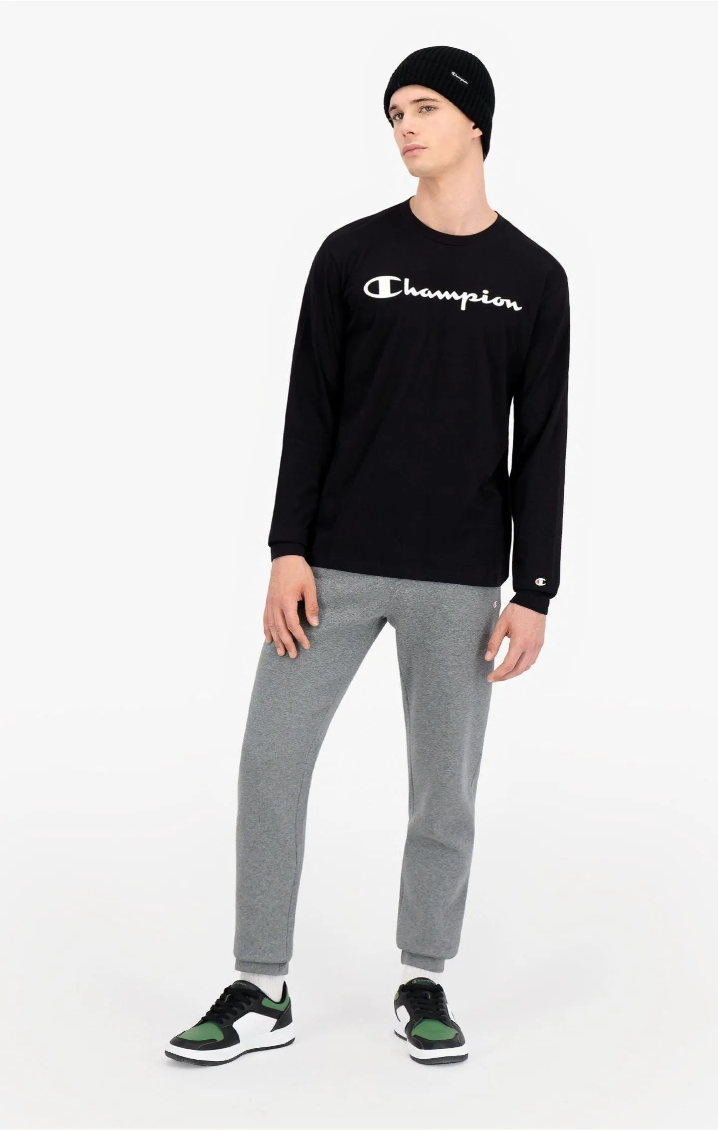 Champion Logo Print Cotton Terry Cuffed Joggers - Dark Grey