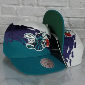 Charlotte Hornets Throwback Paintbrush Mitchell and Ness Snapback | Purple/White/Teal