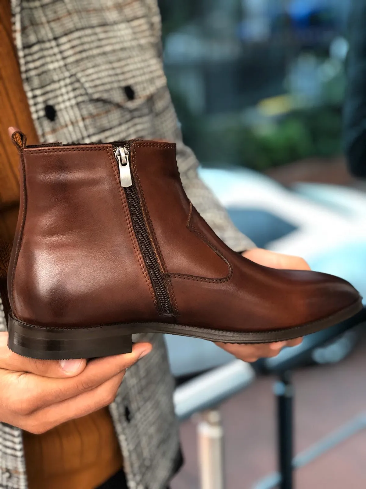 Chelsea Buckle Detail With Classic Leather Boots Brown