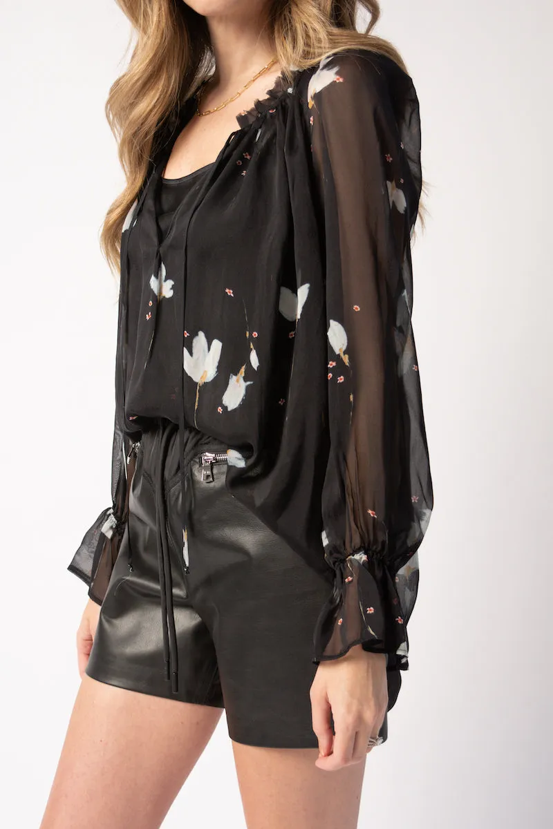 Mahonia Print Chiffon Silk Bohemian Shirt | Shop Now