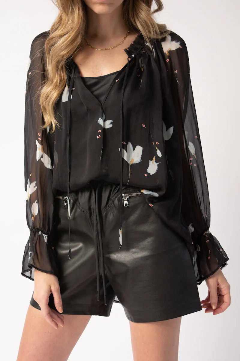 Mahonia Print Chiffon Silk Bohemian Shirt | Shop Now