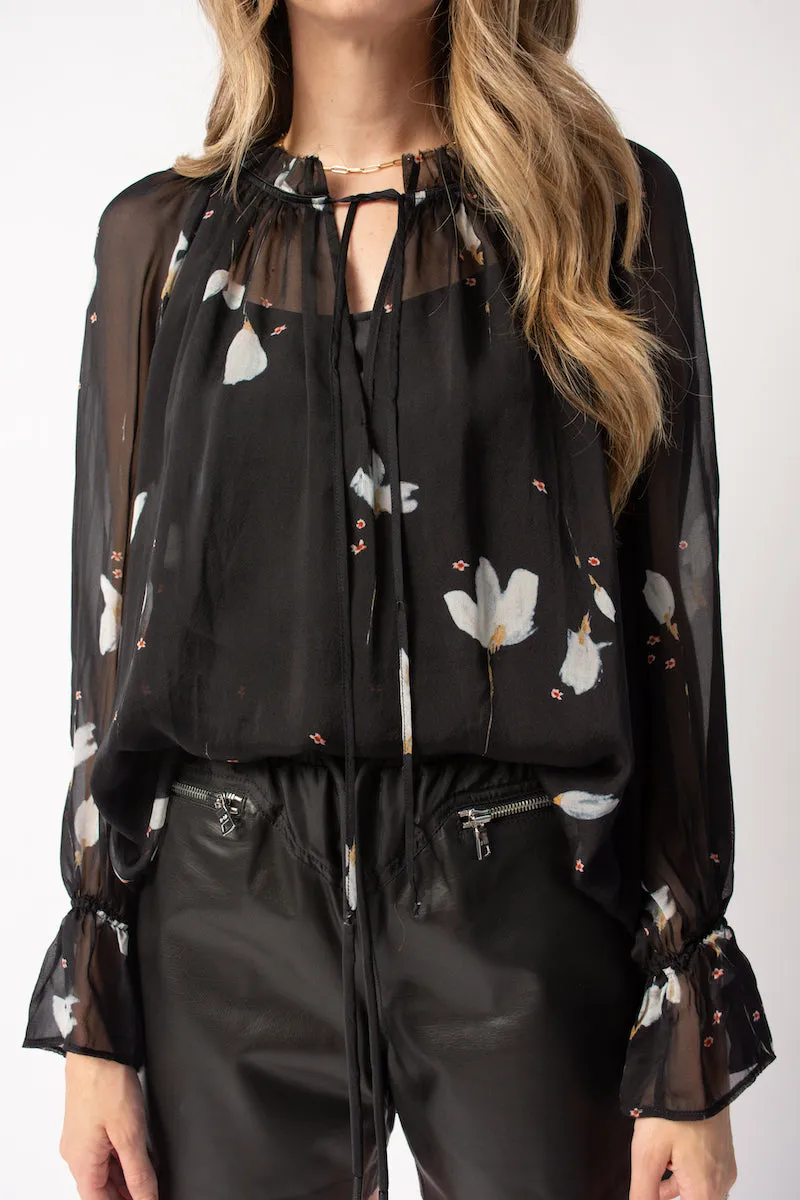 Mahonia Print Chiffon Silk Bohemian Shirt | Shop Now