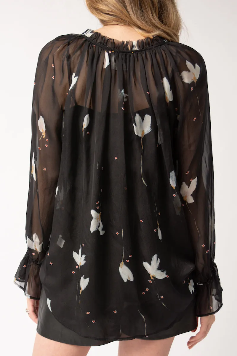 Mahonia Print Chiffon Silk Bohemian Shirt | Shop Now