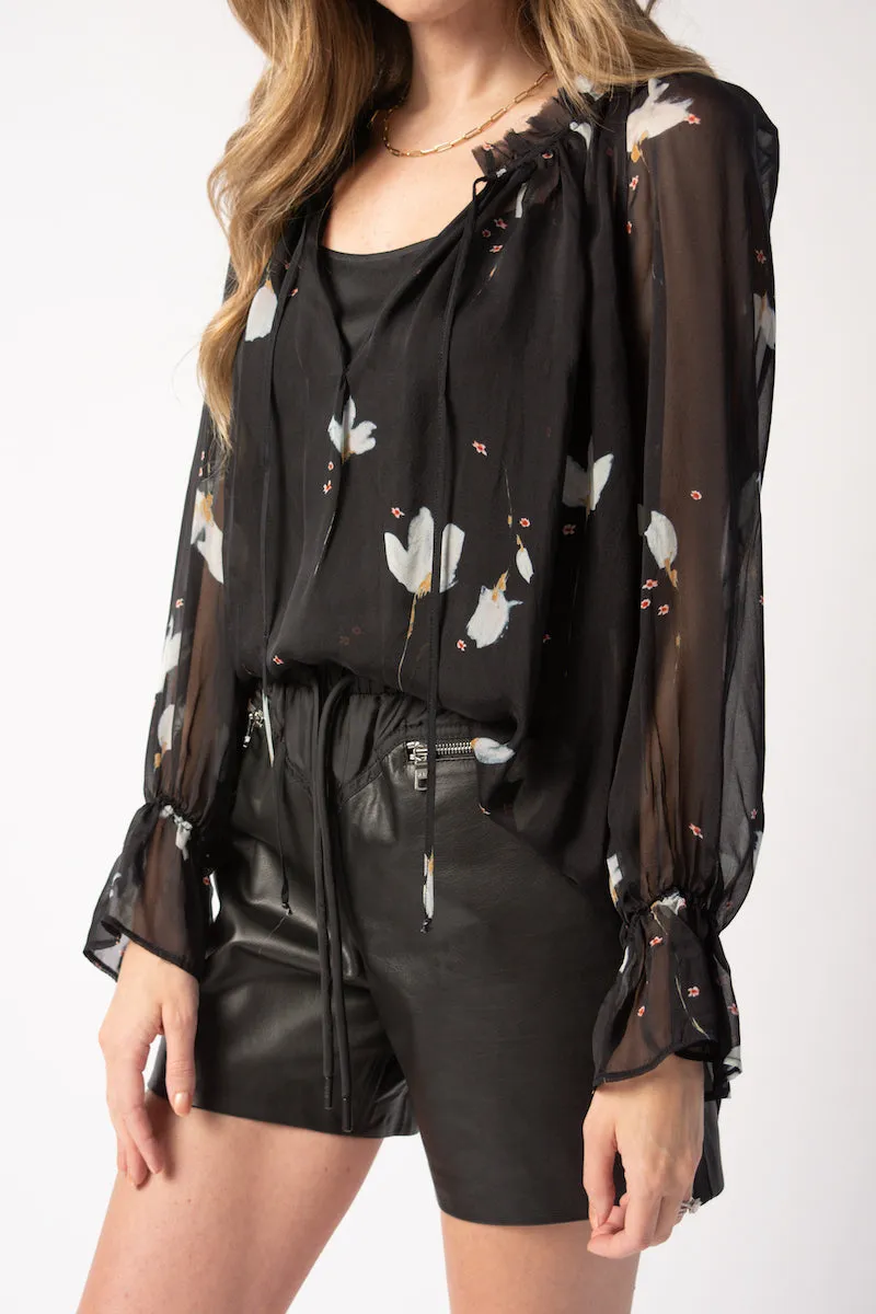 Mahonia Print Chiffon Silk Bohemian Shirt | Shop Now