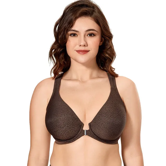 Chocolate Underwire Full Coverage Racerback Front Closure Strap Bra for Women