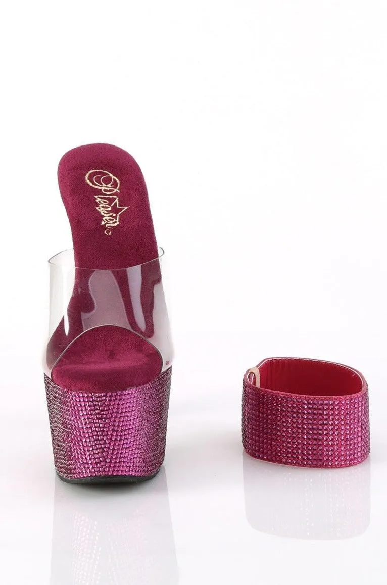 Clear Vinyl Slide Bejeweled Sandals with Rhinestones - Style 712RS