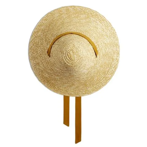 --Cone Mustard Ribbon Straw Hat-