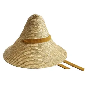 --Cone Mustard Ribbon Straw Hat-