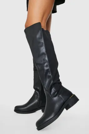 Contrast Panel Knee High Boots