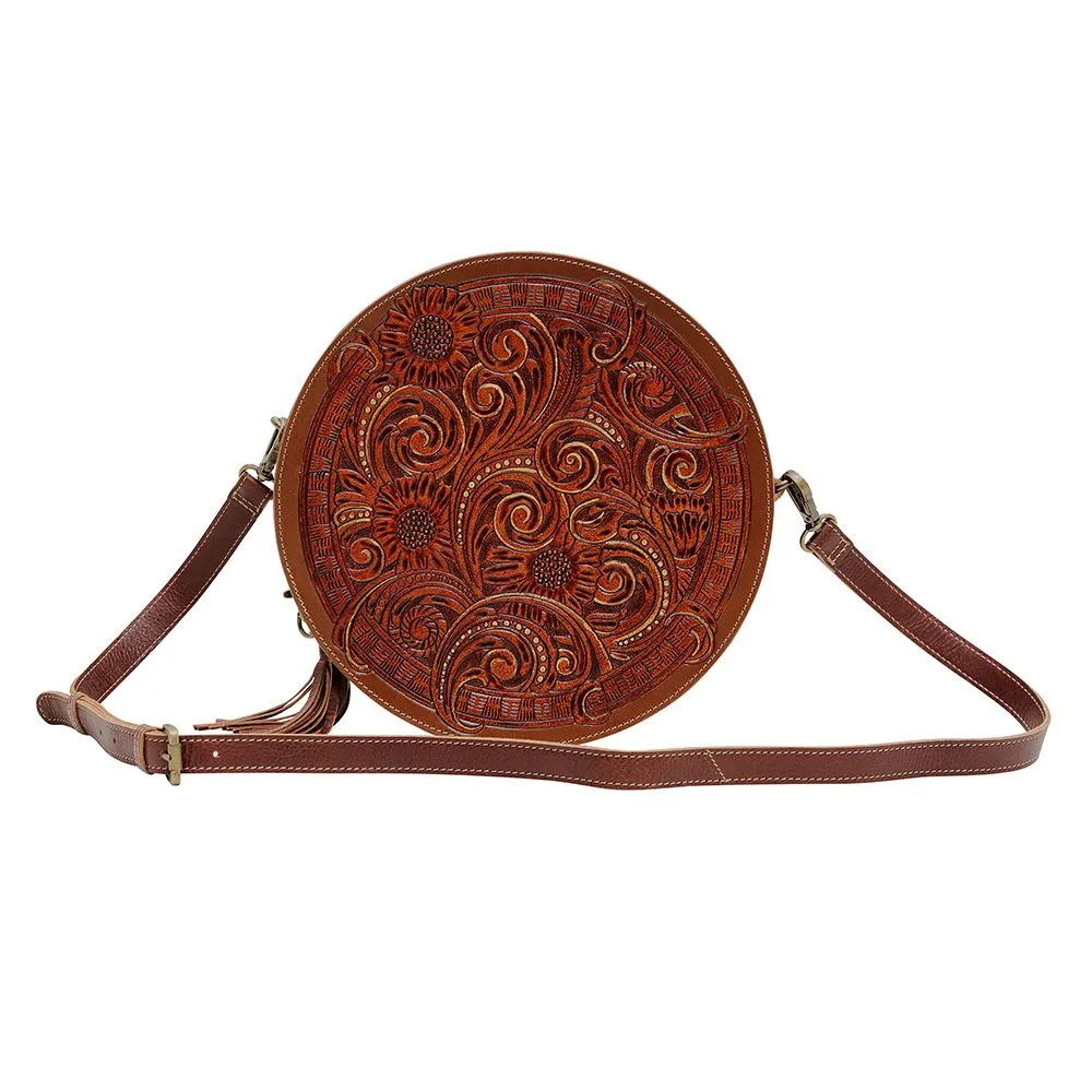 Crimson Orchid Round Bag by Myra