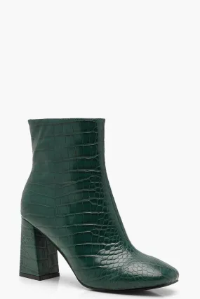 Croc Flared Heel Booties