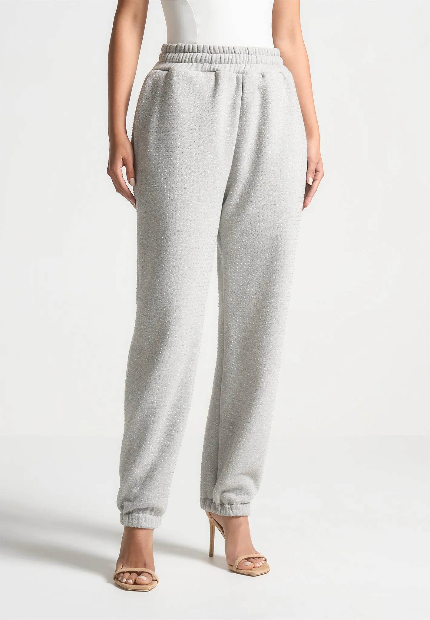 Cuffed Rhinestone Joggers - Grey