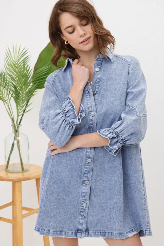 Denim Dress with Washed Finish