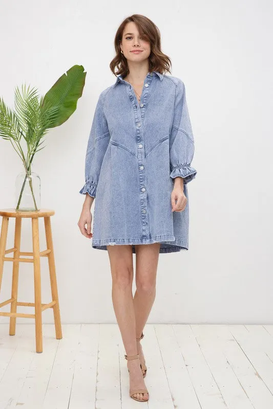 Denim Dress with Washed Finish