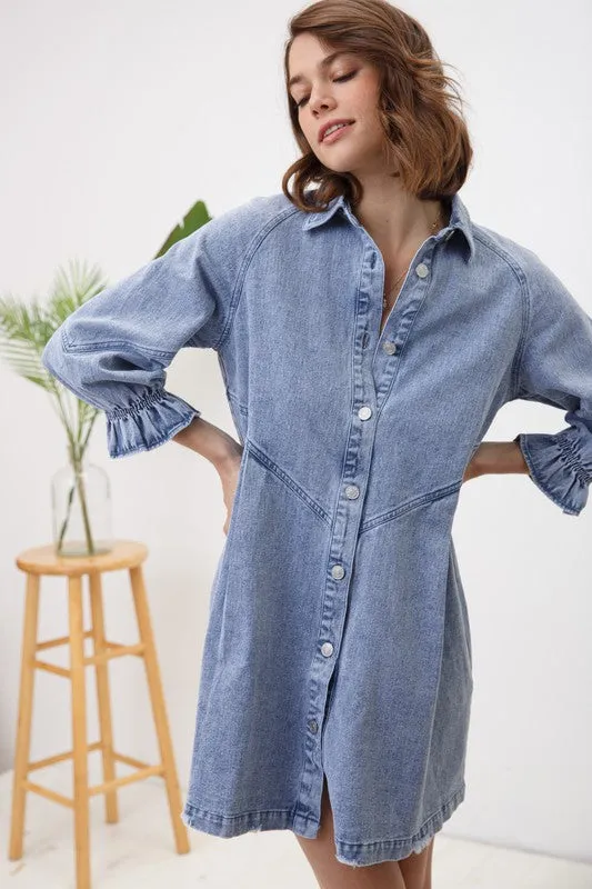 Denim Dress with Washed Finish