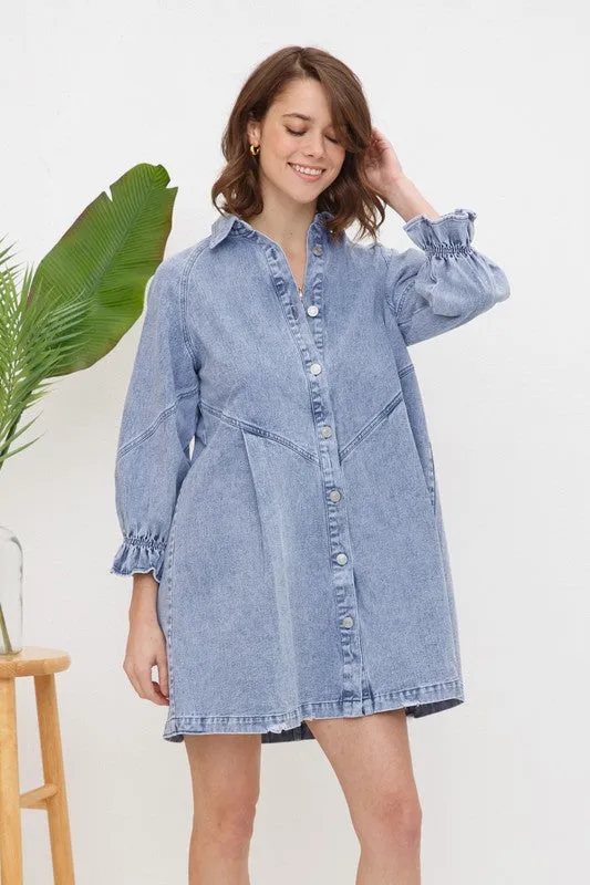 Denim Dress with Washed Finish