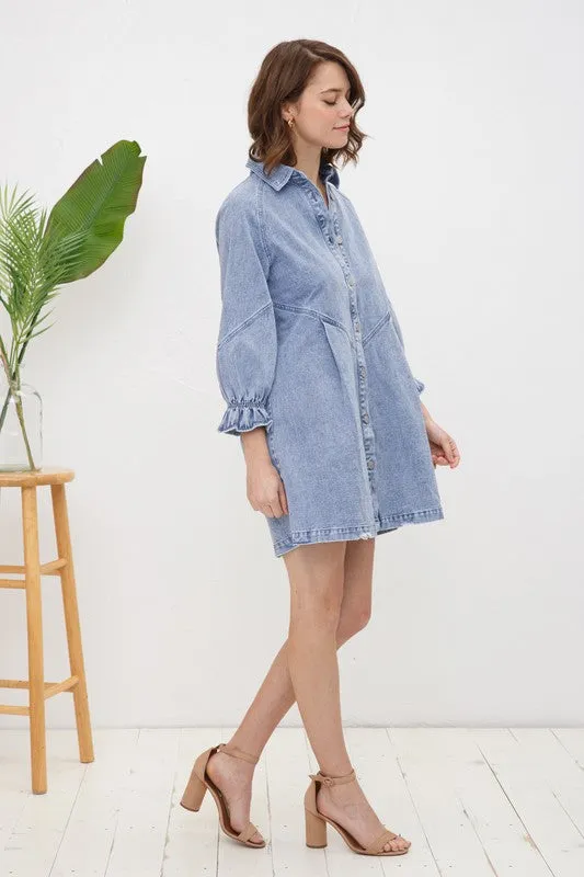 Denim Dress with Washed Finish