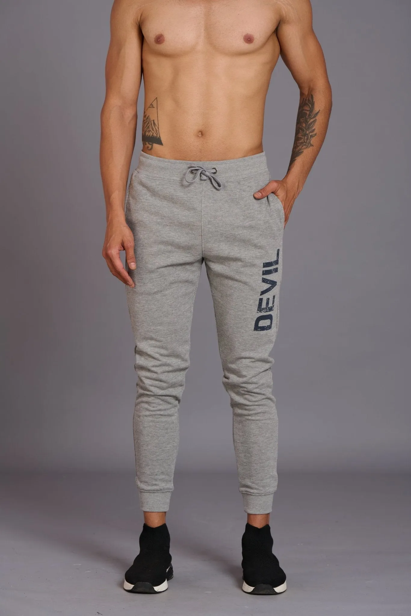 Devil Printed Grey Joggers for Men