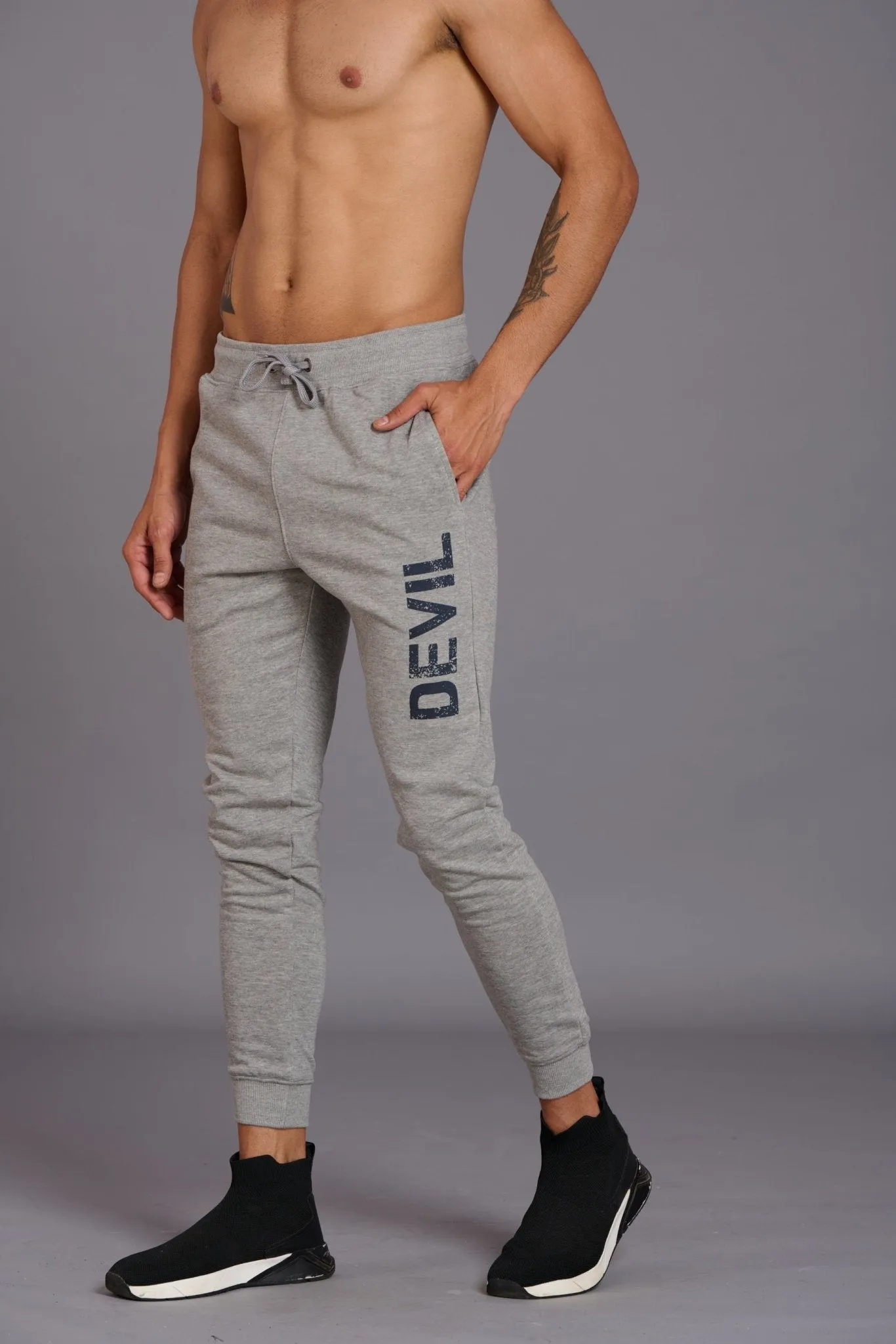 Devil Printed Grey Joggers for Men