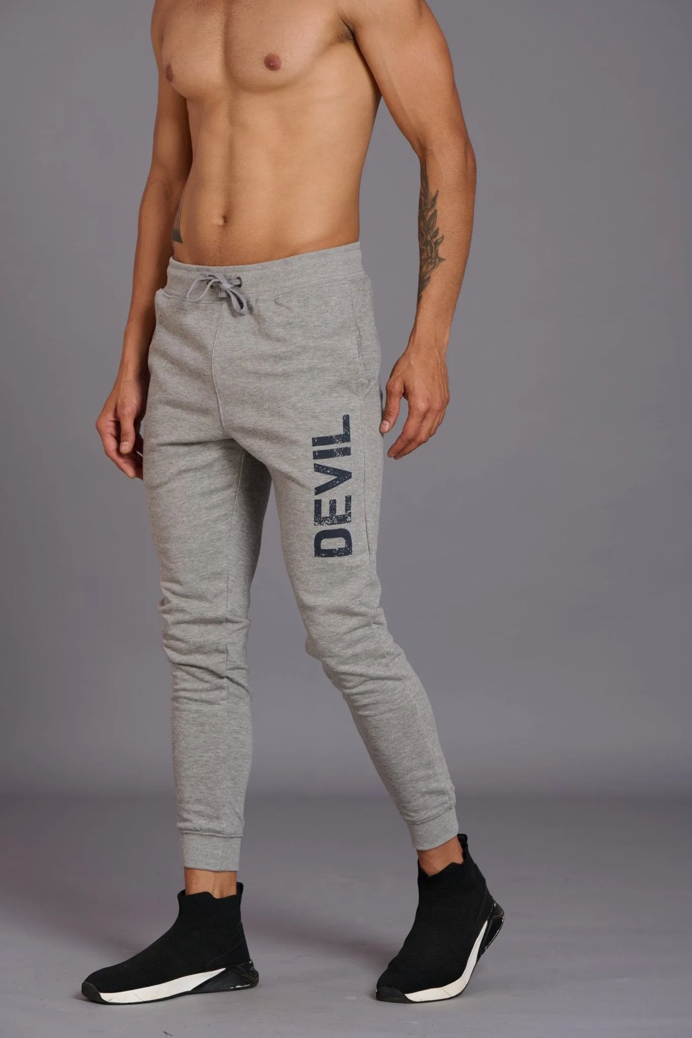 Devil Printed Grey Joggers for Men