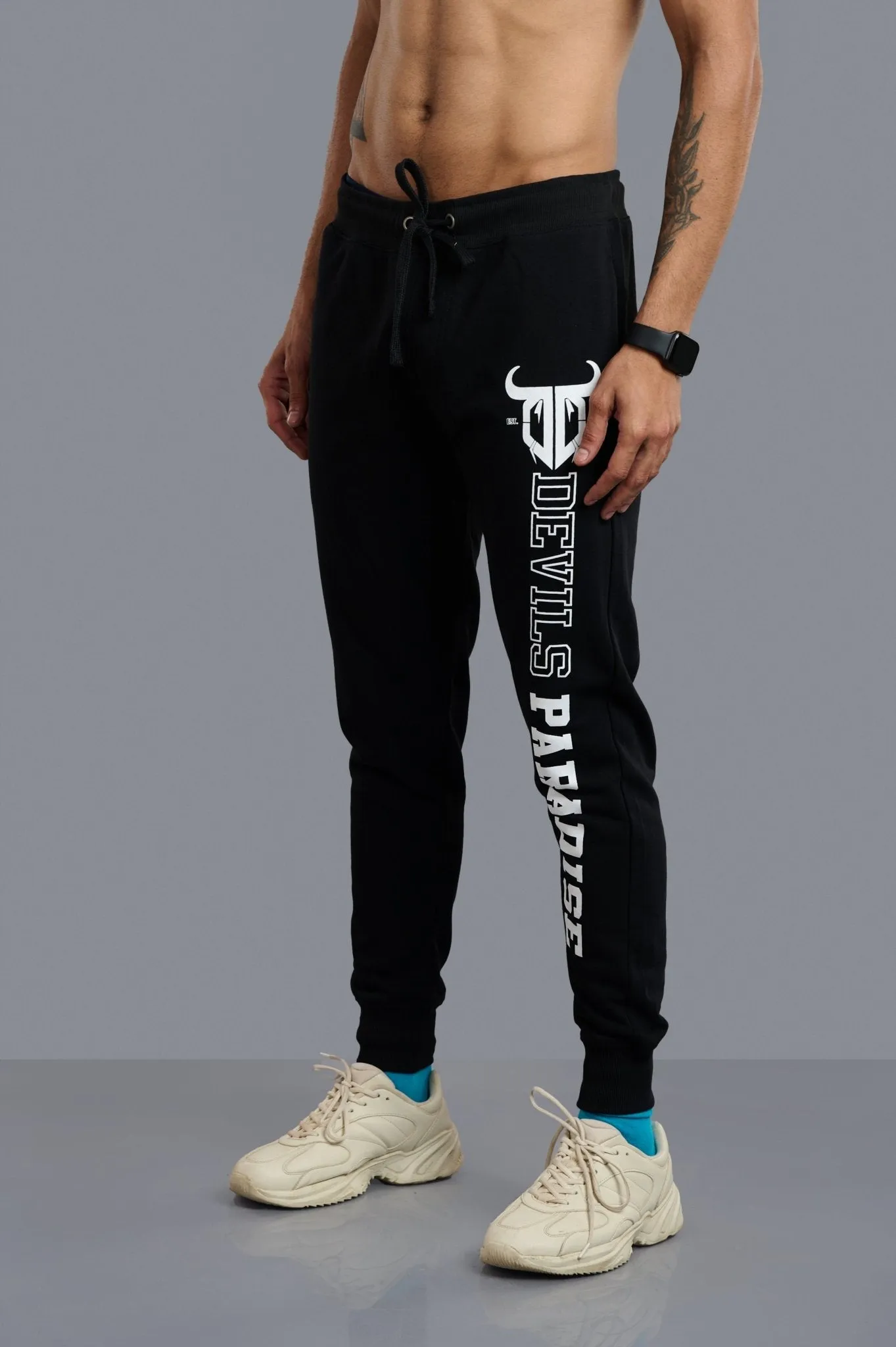 Devils Swag Printed Black Joggers for Men