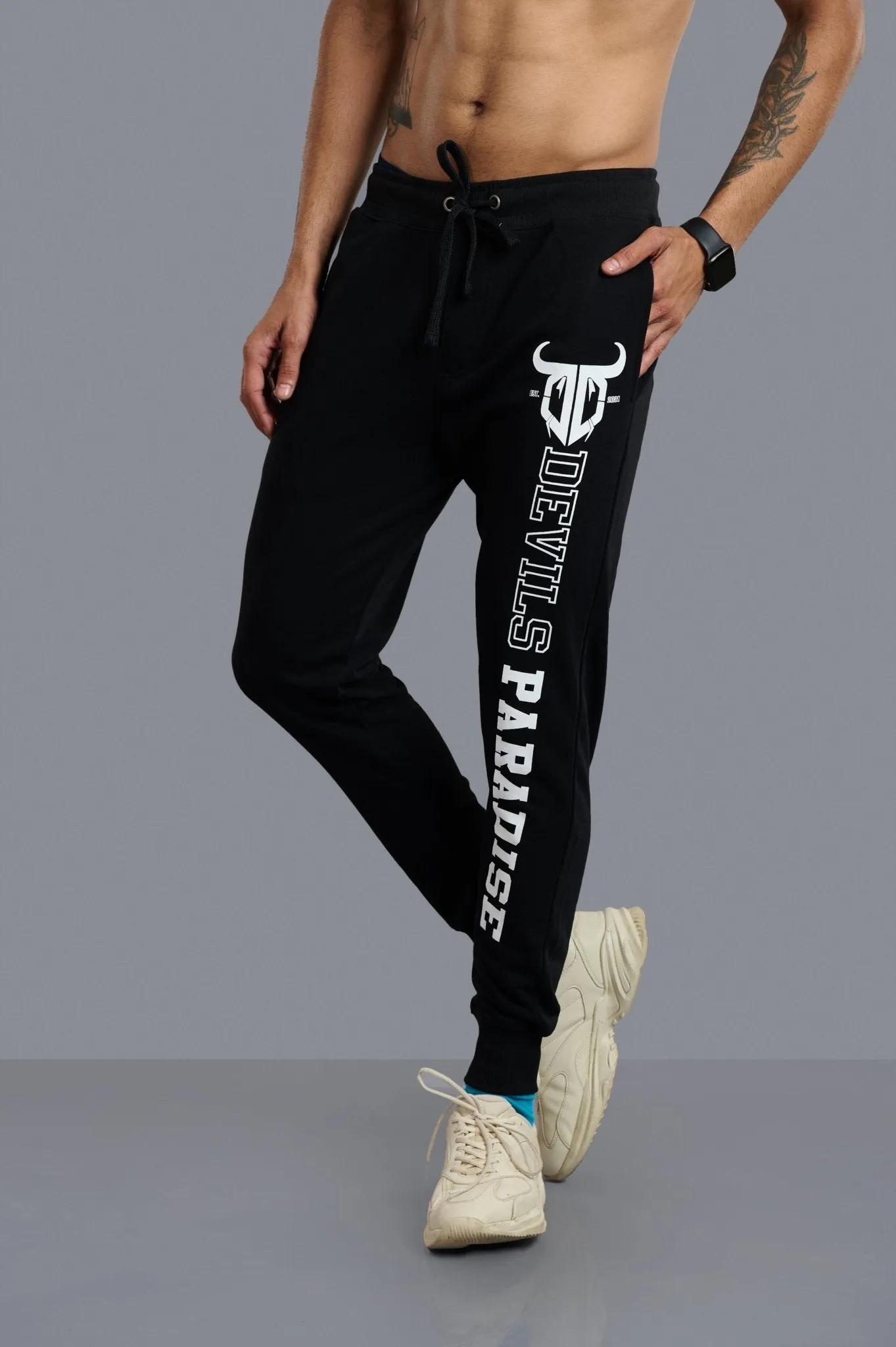 Devils Swag Printed Black Joggers for Men