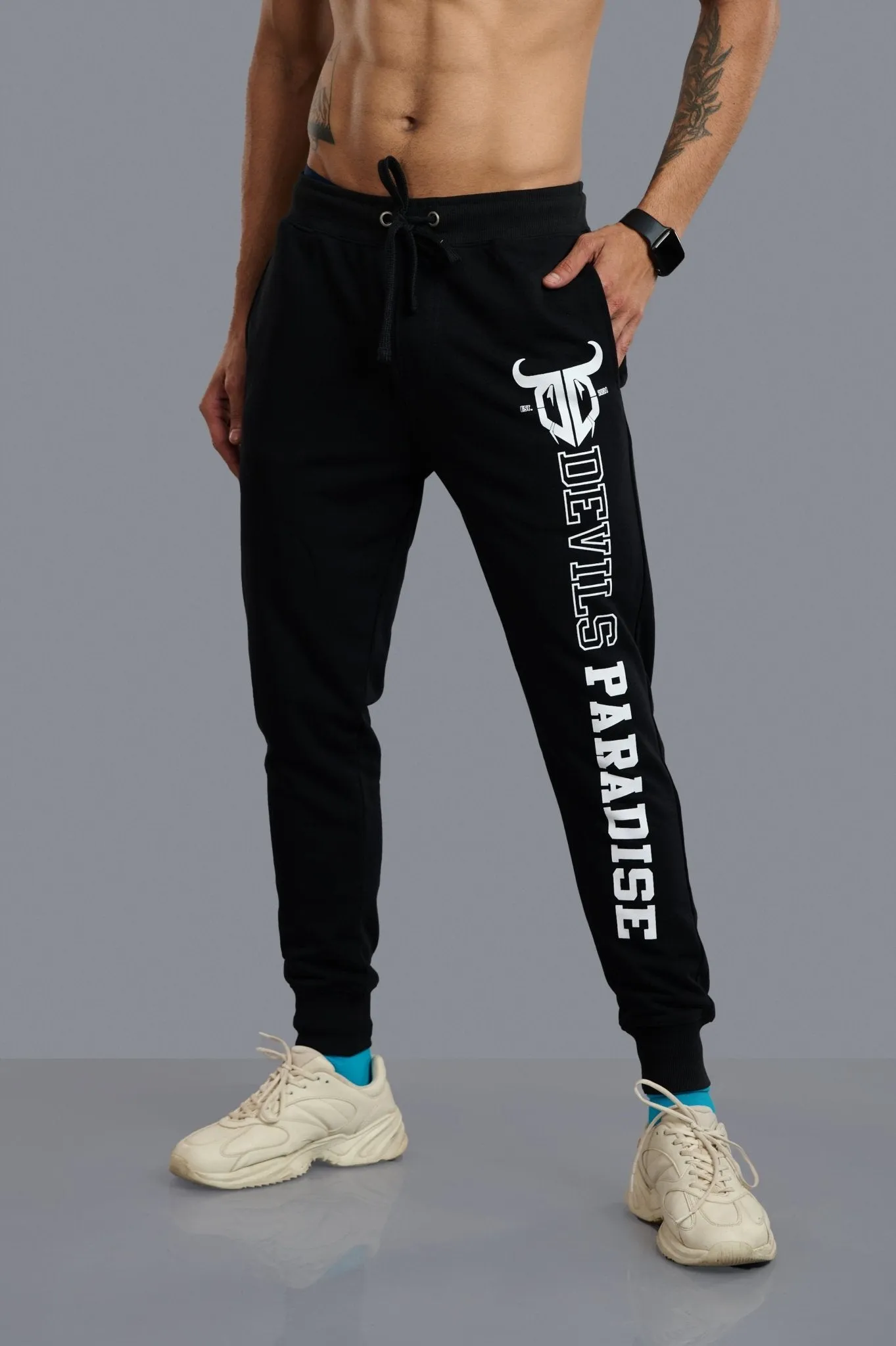 Devils Swag Printed Black Joggers for Men