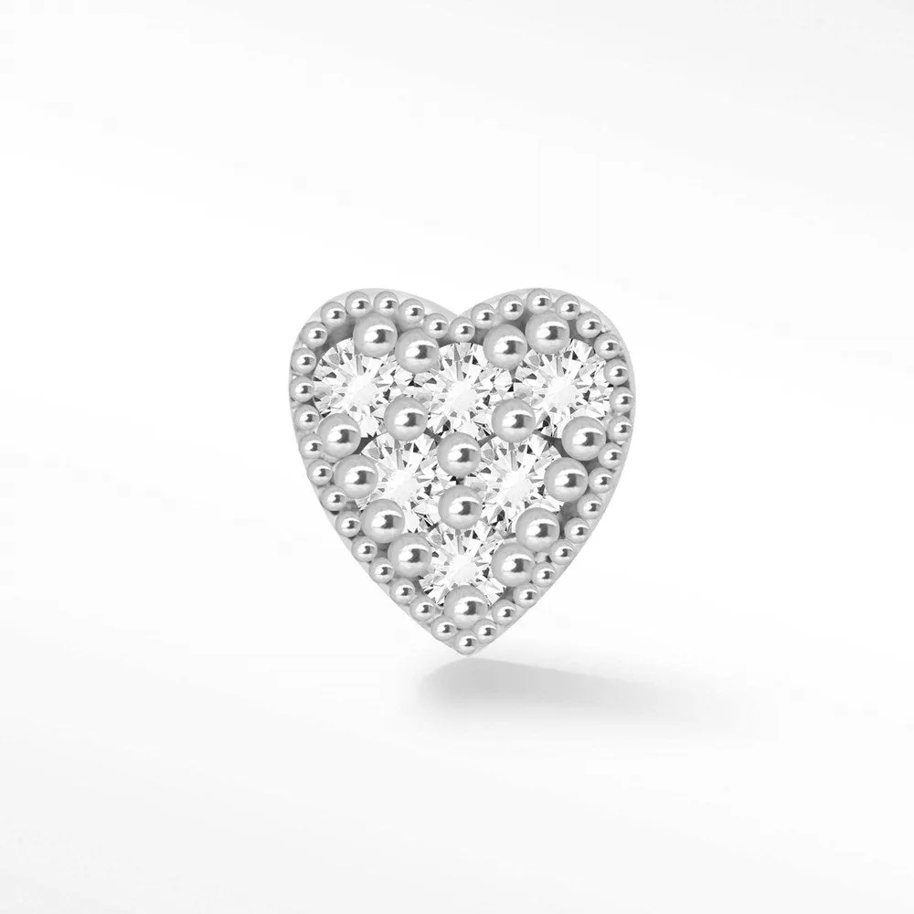 Heart 14k White Diamond Flat Back Earring