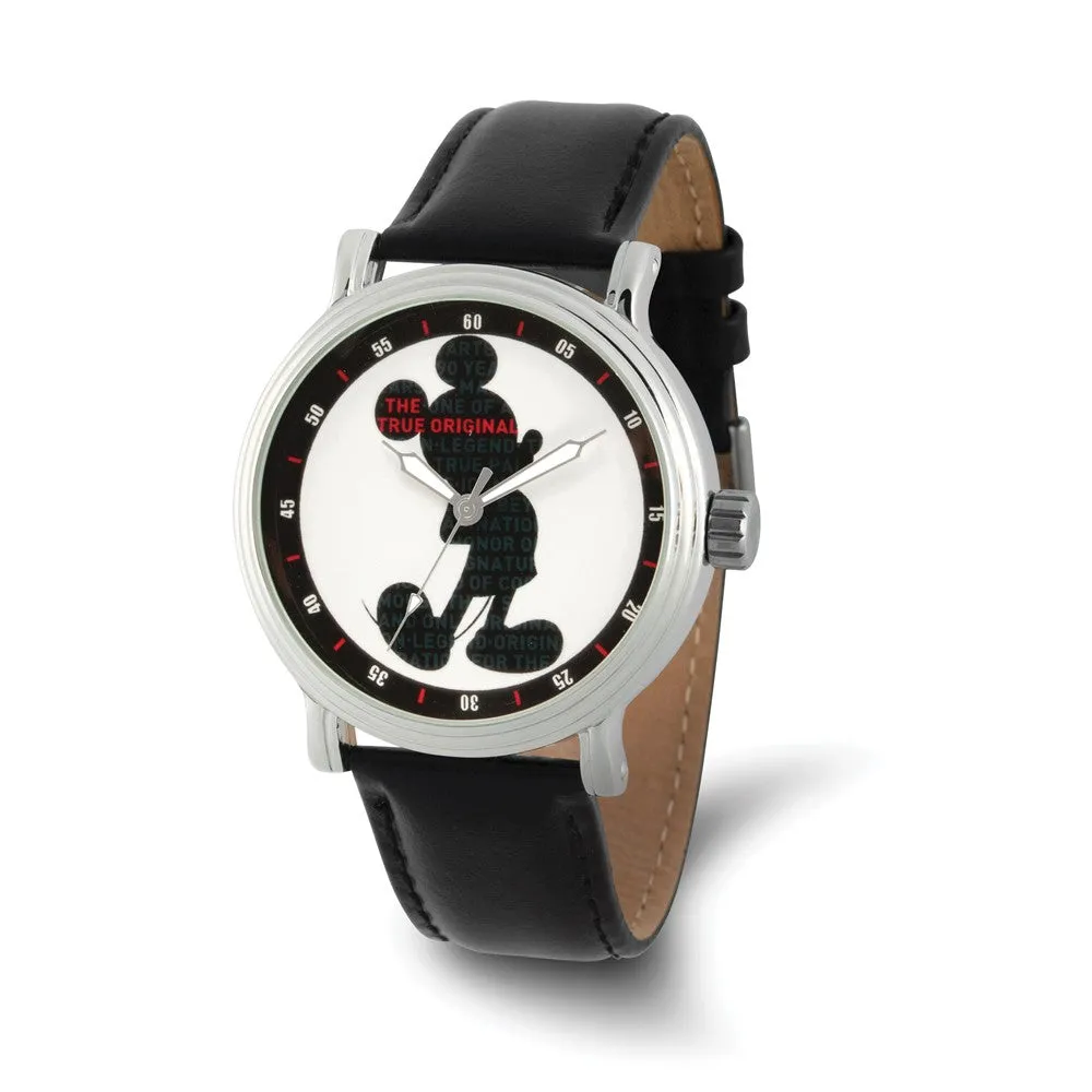 Disney Women's Mickey Mouse Black Leather Band Watch