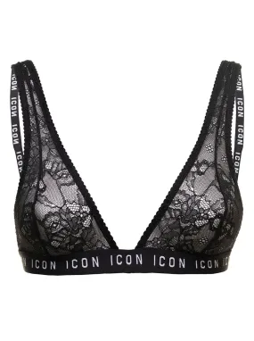 Lace Detailed Bra with Dsquared2 Logo Print