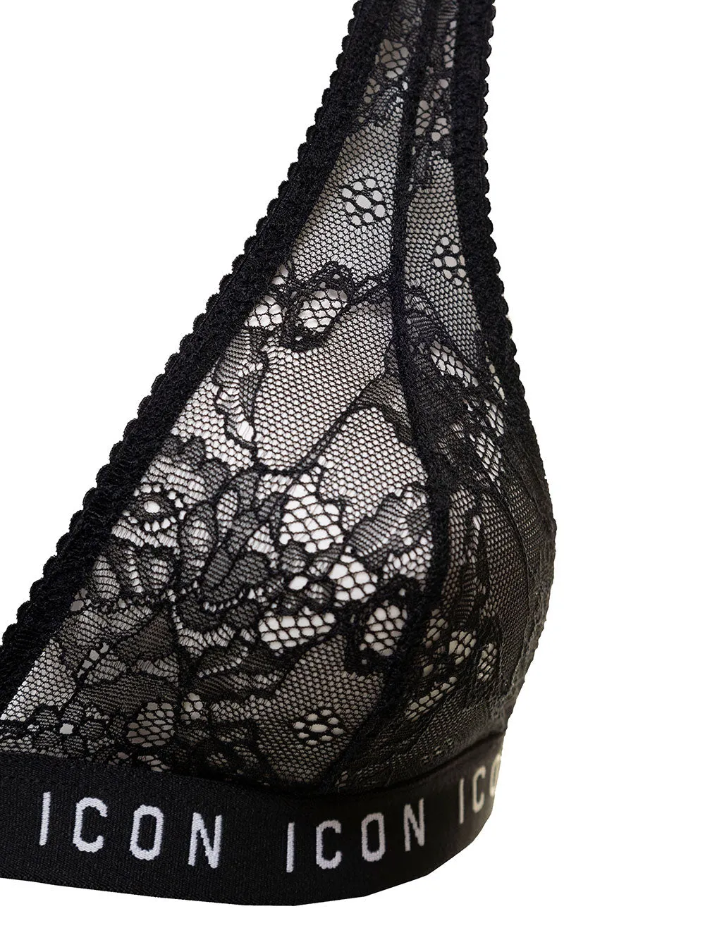 Lace Detailed Bra with Dsquared2 Logo Print