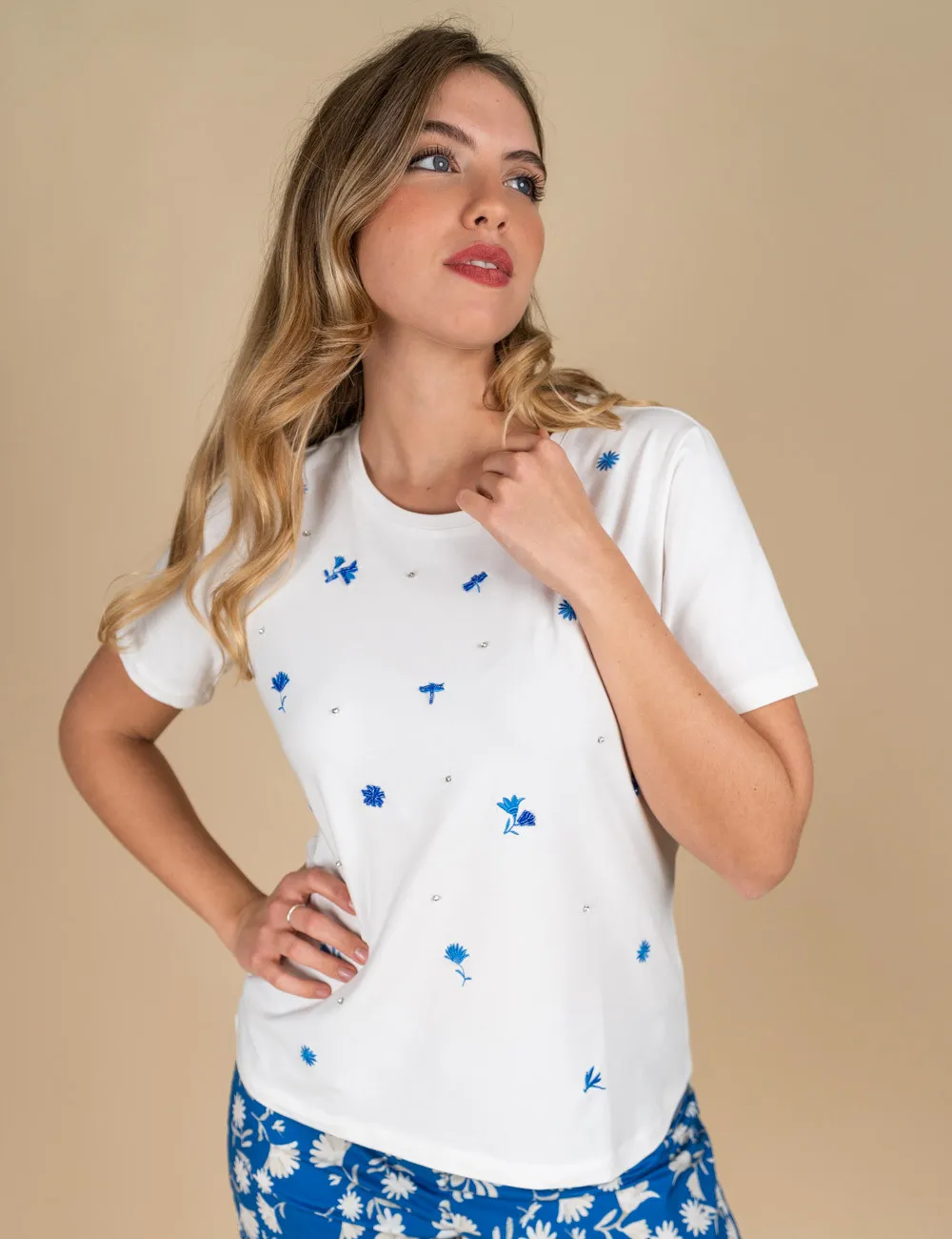 Elena Mirò - White Embroidered T-shirt Size 4