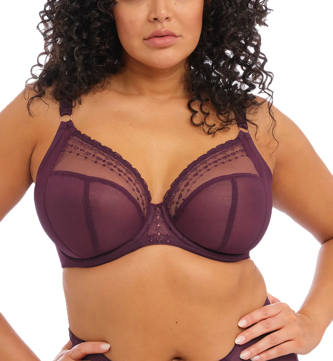 Elomi Matilda Wine Diamond Banded Plunge Underwire Bra 8900