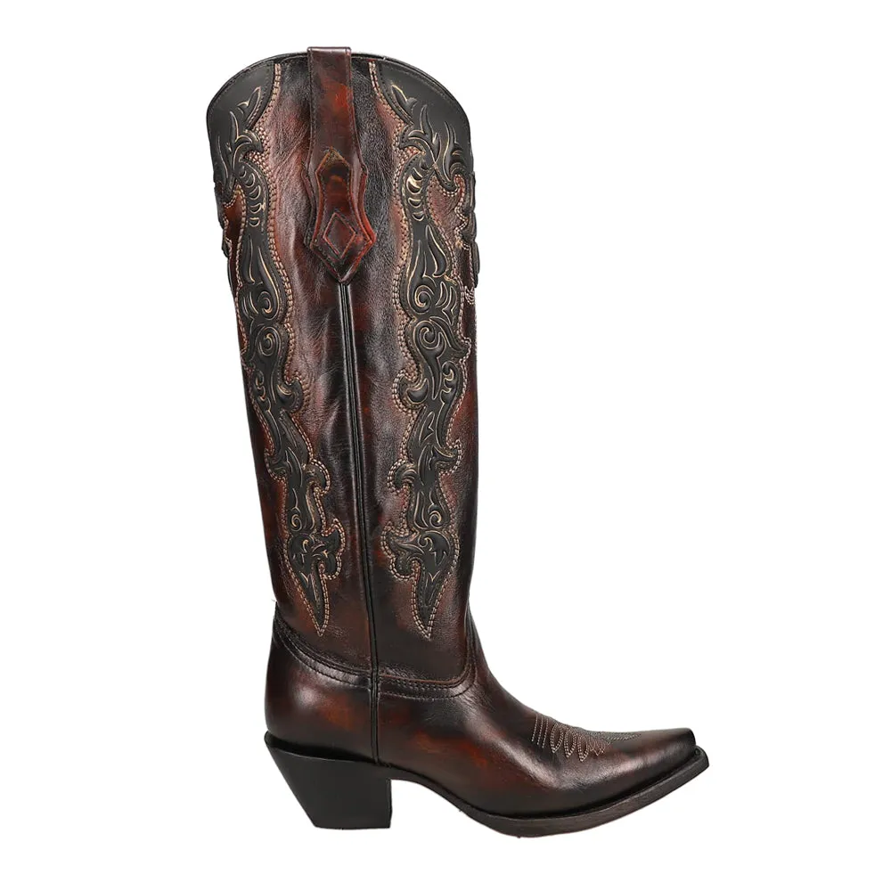 Embroidered Overlay Tall Snip Toe Cowboy Boots