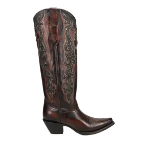 Embroidered Overlay Tall Snip Toe Cowboy Boots