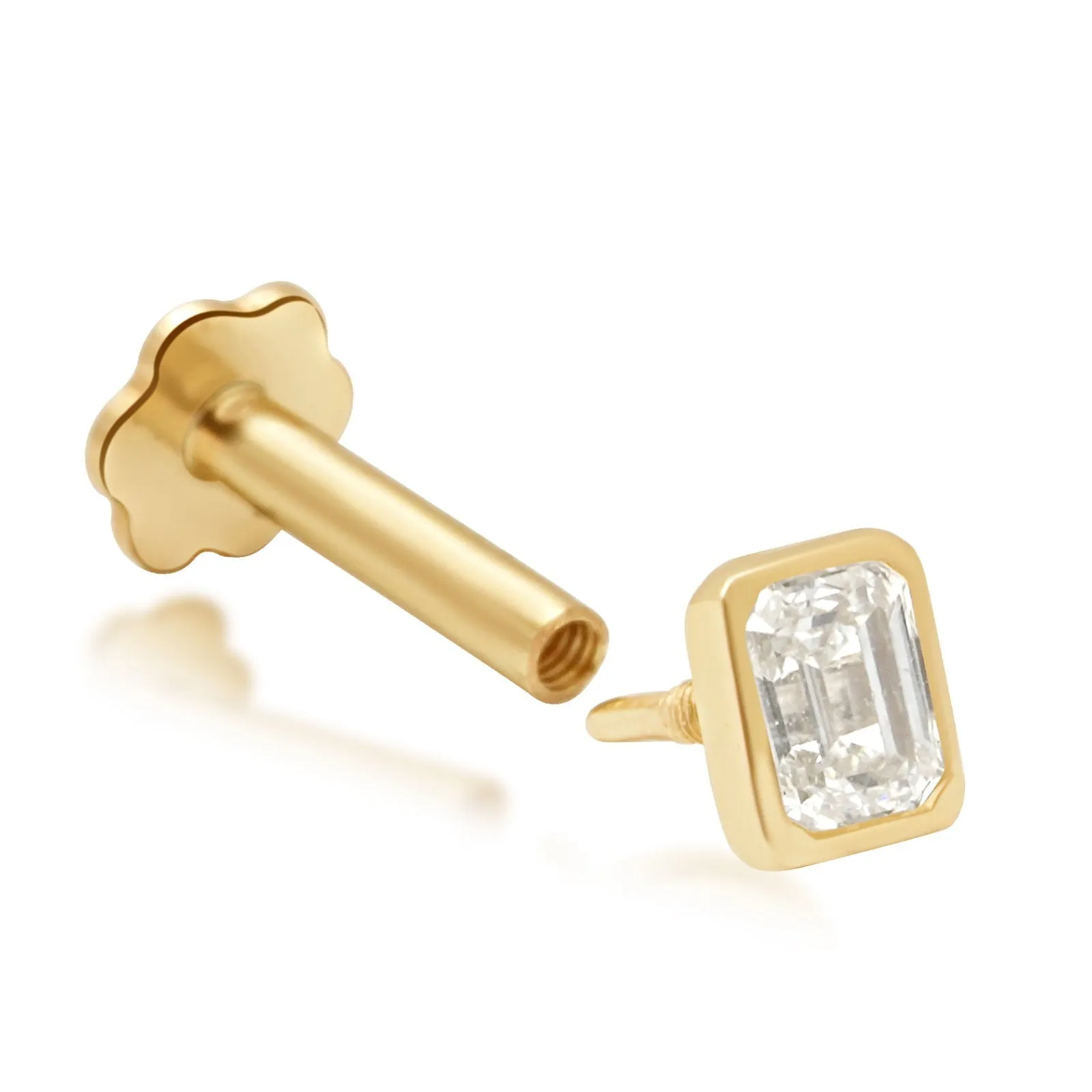 Emerald Cut Diamond Bezel Stud Earrings