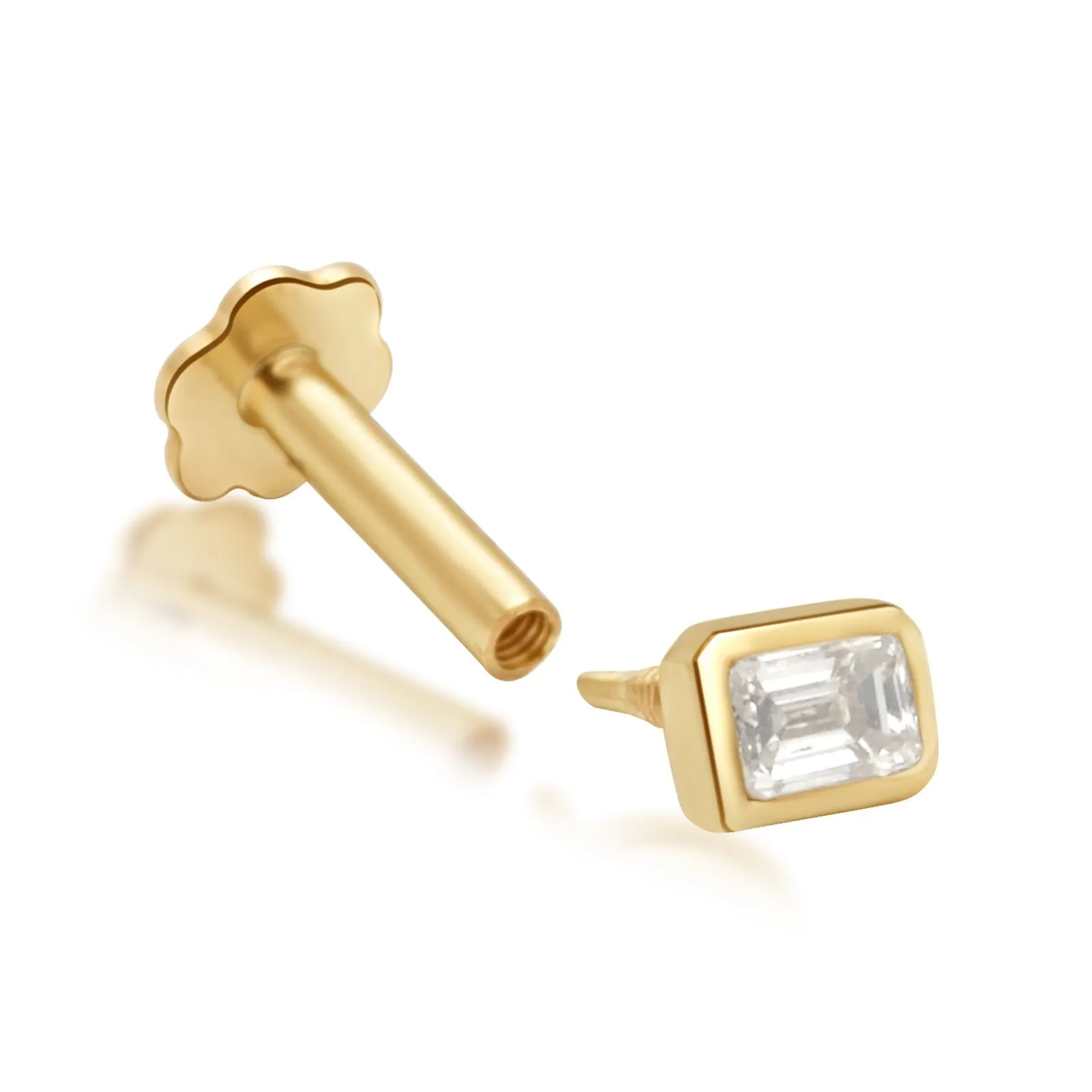 Emerald Cut Diamond Bezel Stud Earrings